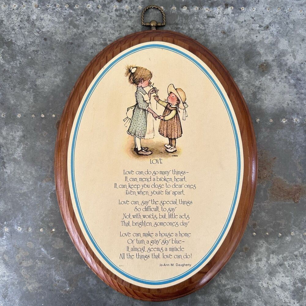 Vintage Holly Hobbie Wood Wall Sign Signed Love Poem Retro 1970s Cottagecore AG